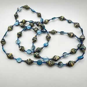 46" paper beads, blue mother of pearl beads‎ and seed bead necklace!